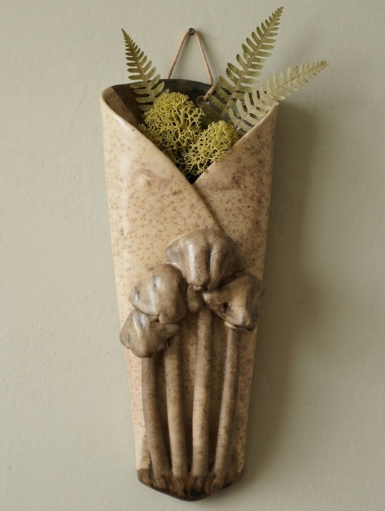 Handmade Other - Hilborn Vintage Studio Art Pottery 3D Mushroom Relief Wall Pocket Vase Signed
